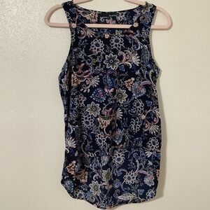 Ro & De Nordstrom Navy Boho Hippie Paisley Artsy Asymmetrical Hem Tank S Spring